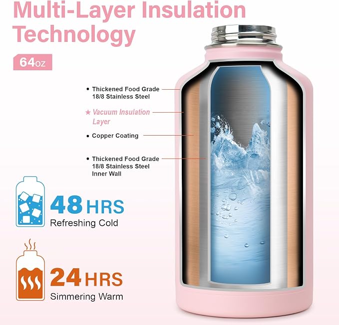 DYSANKY Mother's Water Bottle Gift– 64 oz Insulated Stainless Steel Bottle with Carrier Bag, Strap & Gift Box – BPA-Free – Ideal for Hiking, Camping & Travel 64 oz