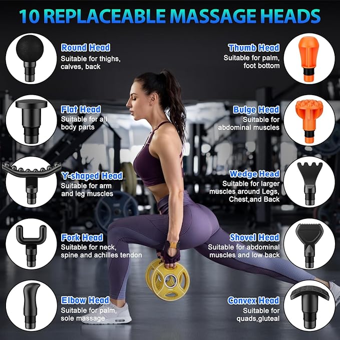 TOLOCO Massage Gun, Deep Tissue Back Massage for Athletes for Pain Relief, Percussion Massager with 10 Massages Heads & Silent Brushless Motor, Fathers Day Dad Gifts, Grey