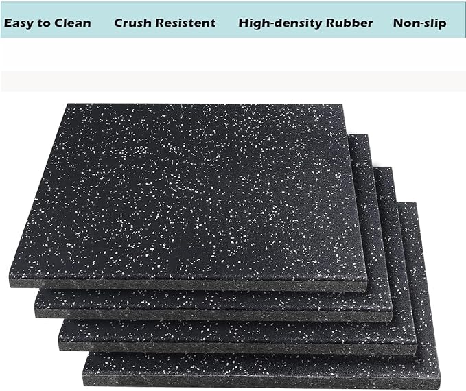 MYOYAY 4 Pack Interlocking Tile 20" x 20”x 1”Heavy Duty Rubber Flooring Mat Anti-Vibration Anti-Slip Exercise Mats for Gym Equipment and Cushion for Workouts, Cover 11.12 Sq.Ft…