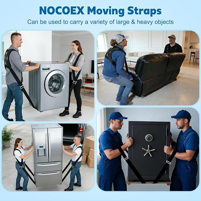 NOCOEX Moving Straps 2-Person for Lifting - Shoulder Lifting and Moving System with Back Support for Movers Easily & Safely Carry Furniture Appliance Mattresses Heavy Object Up to 880 lbs Like a Pro