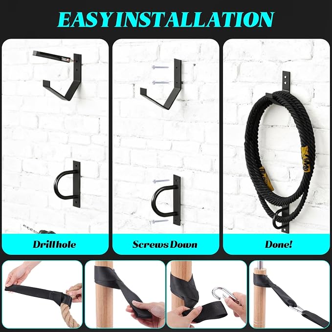 Battle Rope Wall Mount Kit with Anchor Strap Heavy Duty Steel Battle Rope Wall Mount Kit with Anchor & Storage Hook and Reinforced Nylon Strap, Easy and Fast Setup