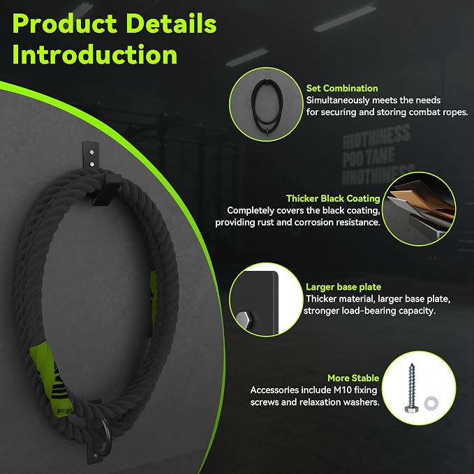 Heavy Duty Battle Rope Wall Anchor with Storage Hook – Includes Screws & Washers for Secure Mounting | Durable Steel Battle Rope Holder for Home and Gym Use