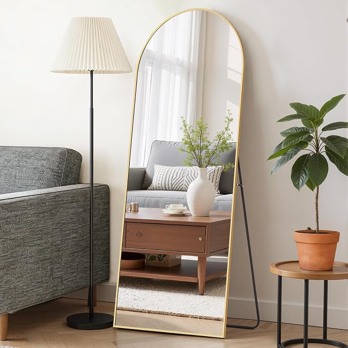 Mirror Full Length 58"x19", Arched Full Body Floor Mirrors with Stand | Shatterproof Glass, Aluminum Alloy Frame, Free Standing, Wall Mounted or Leaning for Bedroom Living Room Entryway