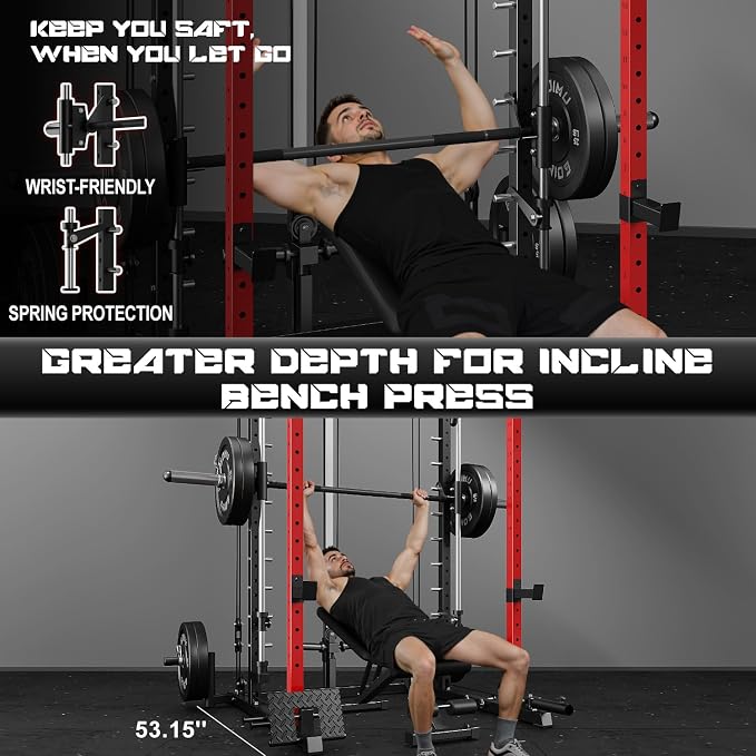S1-V4 Smith Machine, 2000LBS Power Cage with Cable Crossover System, All-in-One Squat Rack with Smith Bar, Strength Training Equipment for Home Gym