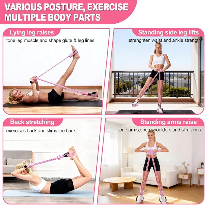 Pedal Resistance Bands with Handles, Separated 8-Tube Multifunction Exercise Bands, Yoga Tension Rope, Natural Rubber Elastic Equipment for Abdomen, Waist, Arm, Leg Stretching
