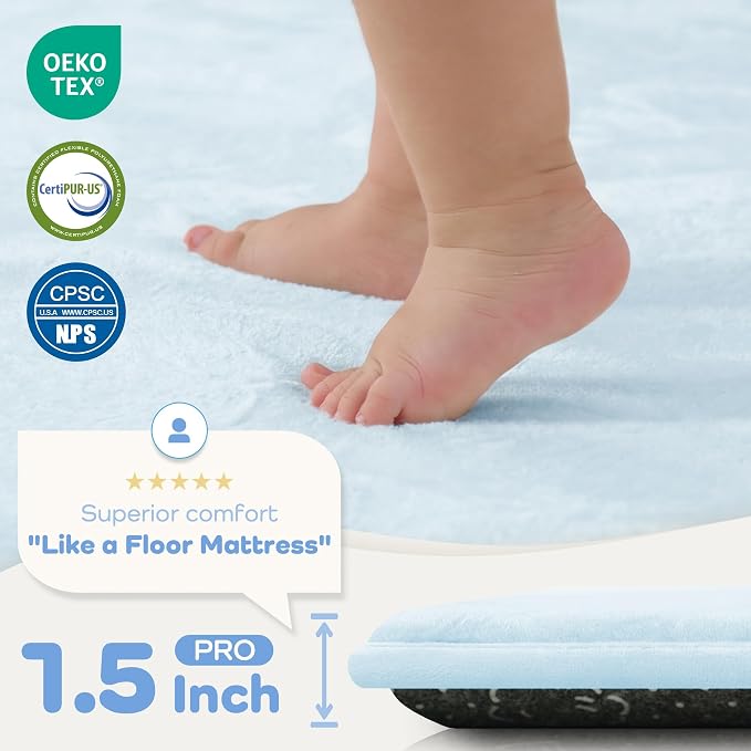 1.5" Thick Baby Play Mat for Floor, 39x59 Soft Foam Mats, Baby Blue | Memory Mat for Baby to Play, Waterproof Easy Care with Non-Slip Tummy Time Play Mat for Nursery Playroom Classroom