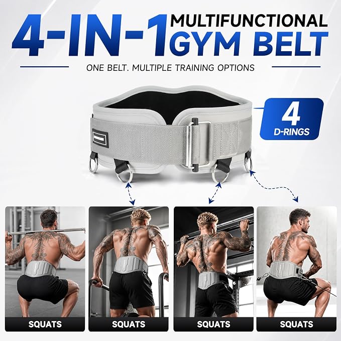 MANUEKLEAR 4-in-1 Weight Lifting Belts for Back Support, Dip Belt with 38.5 IN Rope for Weightlifting Pull Up, Weight Belt for Men Women