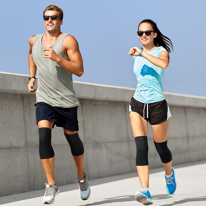 Geyoga 4 Pairs Knee Warmers for Women Men Breathable Leg Warmers Knee Brace Pad Leg Compression Sleeve for Cycling Running(Black,Medium)