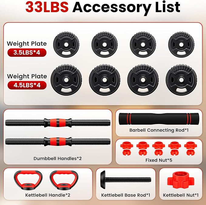 Adjustable Dumbbell Set,22/33/45/70/90lb Free Weight Set with Connector,5-in-1 Dumbbell Set for Barbells,Kettlebells,Push up Stand,Weight Plate,Fitness Exercises for Home Gym Suitable Men/Women
