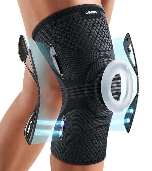CAMBIVO Knee Brace for Men and Women with Side Stabilizers, Snap-on Detachable Support - 2025 Red Dot Award Winner Lightweight Knee Compression Sleeve for Meniscus Tear, ACL, Running