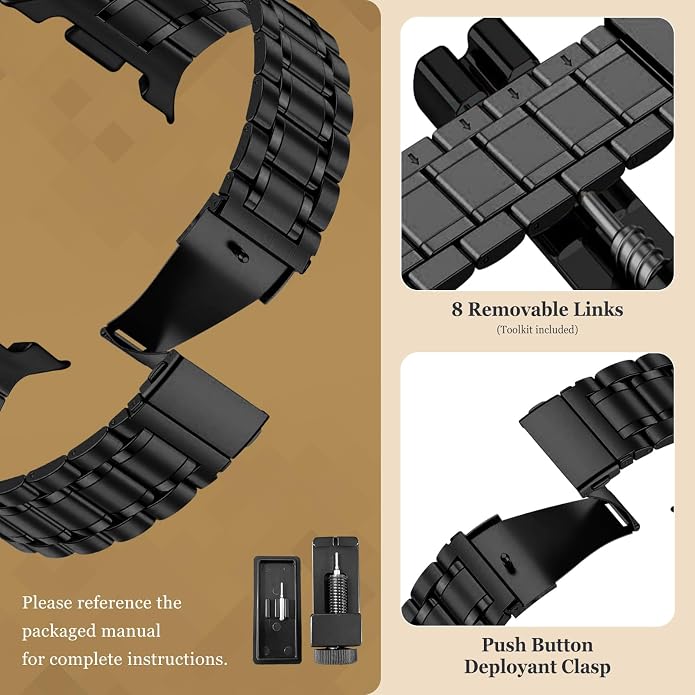 Metal Band for Samsung Galaxy Watch 9 8 40mm 44mm/Classic 46mm Men Women | Stainless Steel, No Gap Strap, Link Bracelet for Samsung Galaxy Watch 8 9 44 40mm/8 Classic 46mm, Business to Casual