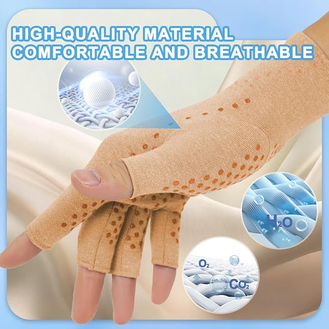 DRNAIETY 2-Pair Arthritis Compression Gloves- for Hand Arthritis, Carpal Tunnel Pain, Rheumatoid Arthritis, RSI, Fingerless, Anti-Slip, Breathable Gloves for Men & Women, Typing, Daily Use(M Brown)