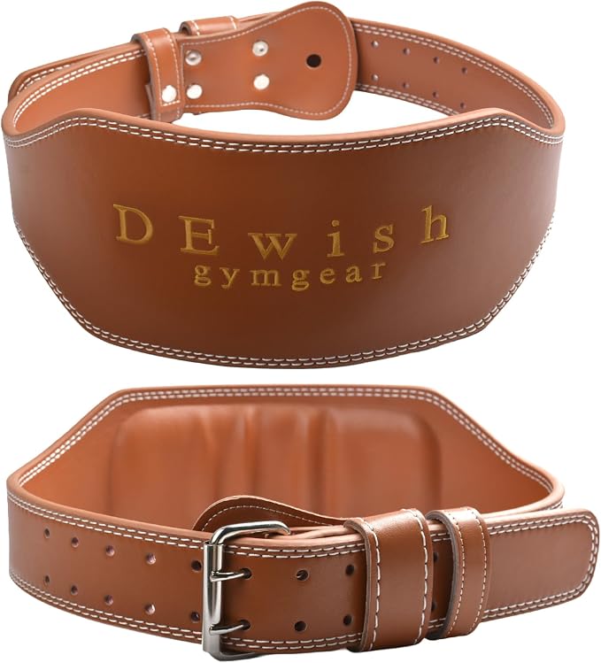 Leather Weightlifting Belt, 10 Adjustable Holes, 4”Width, Double Prong Power Belt for Gym Bodybuilding, weightlifting, powerlifting, squats and deadlifts
