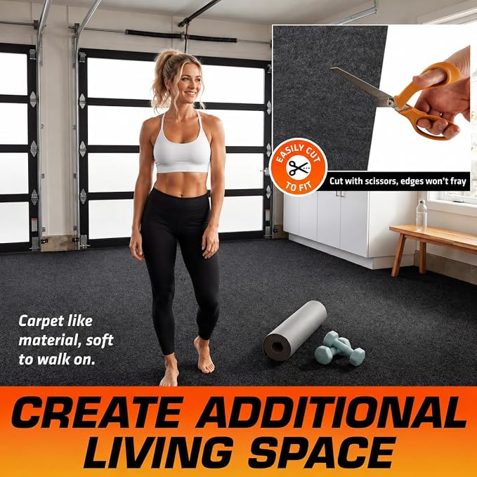 Armor All Premium Original Small Vehicle Garage Floor Mat, (8'4” x 7'4"), Protects Surfaces, Transforms Garage, Absorbent/Waterproof/Durable (Includes Double Sided Tape) (USA Made) (Charcoal)