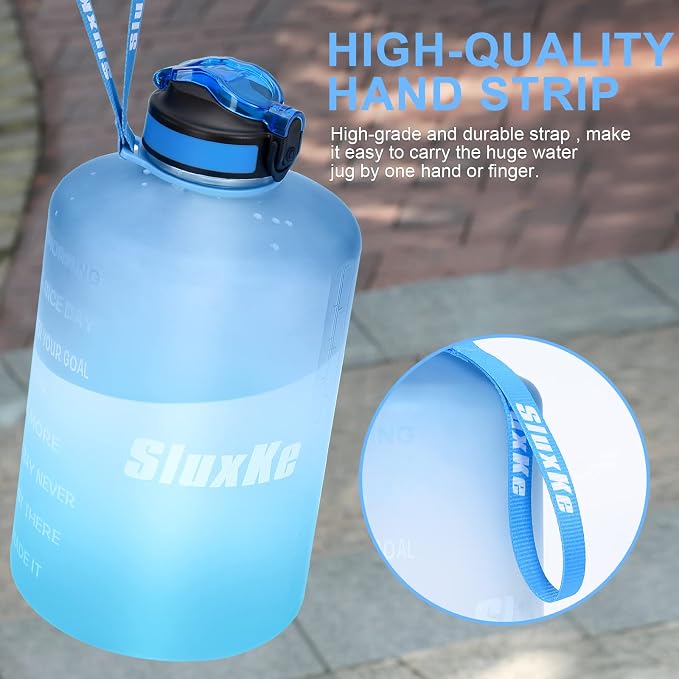 SLUXKE 1 Gallon Motivational Sports Water Bottle with Time Marker, BPA Free 128oz Leak Proof Jug, Black, Plastic, 128 ounces, Fitness, Sports, Outdoor Activities