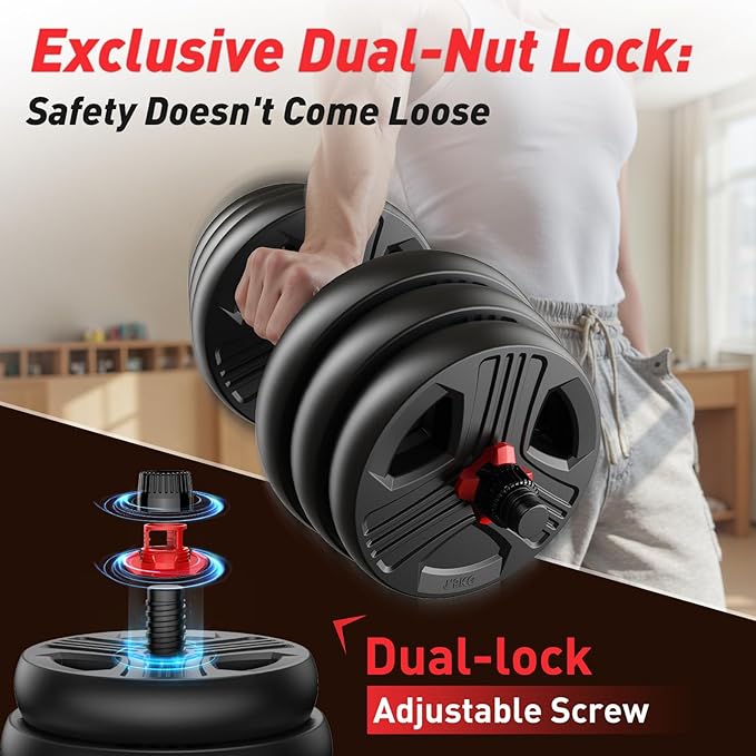 FITPLAM Adjustable dumbbell set,20/35/45/55/70/90lbs Free Weights set with upgraded nut, 5 in 1 Weight Set Used as Kettlebells, Barbell, Push up Stand, Fitness Exercise for Home Gym Suitable Men/Women