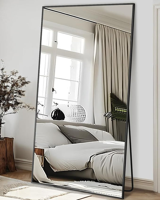 Antok Full Length Mirror, 78"x38" Floor Mirror, Floor Standing Freestanding Full Body Mirror with Stand for Bedroom, Hanging Mounted for Living Room Cloakroom, Black