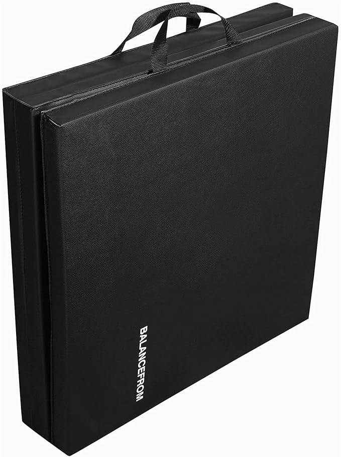 BalanceFrom 6x2 Feet 3-Panel Folding Gymnastics Mat – 1.5-Inch Thick Pad with Vinyl Surface and Carrying Handles for Tumbling, Yoga, Pilates, Home Workouts, and Martial Arts