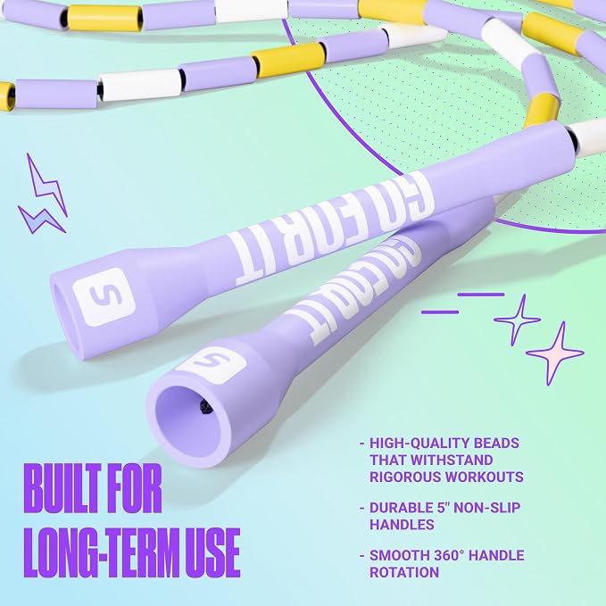 Sportbit Custom-Fit Beaded Jump Rope – Adjustable Length for Kids & Adults, Men & Women – Durable Fitness Rope for Gym & Home