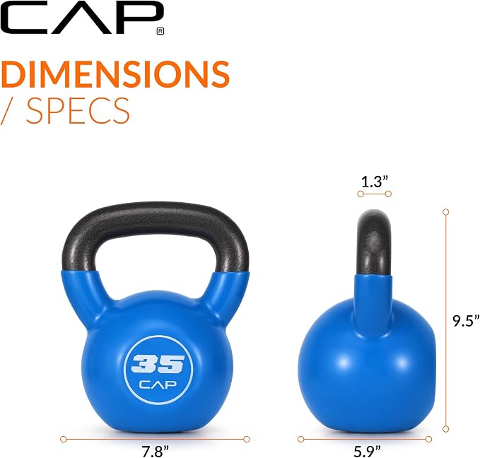 CAP Vinyl Coated Cast Iron Kettlebell, 10-50 LB Home Gym Weight
