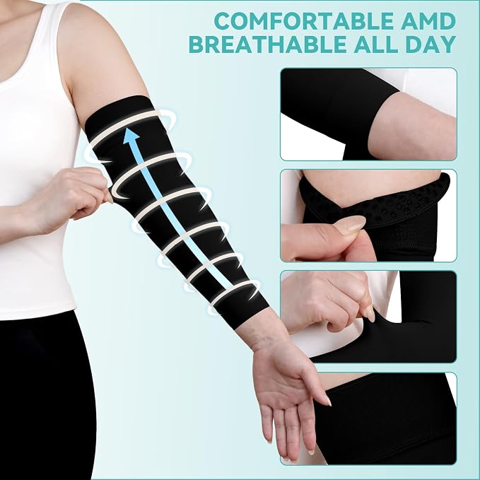 20-30 mmHg Compression Lymphedema Arm Sleeves for Women (Single） | Compression Full Arm Support for Swelling Recovery Circulation, Arthritis, Bursitis, Edema