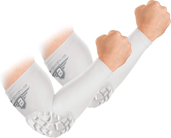 Bucwild Sports Padded Compression Elbow Arm Sleeves for Basketball, Football & Volleyball | Youth & Adult Size Pads