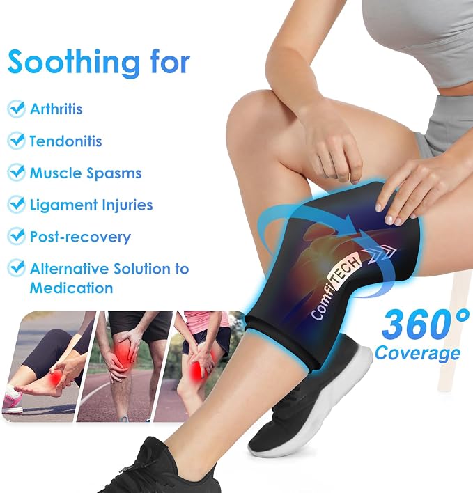 ComfiTECH Reusable Knee Ice Pack Wrap, Flexible Cold Gel Pack Sleeve, M | Ice Gel Sleeve for Knee, Calf and Hamstring, Cold Compression for Soothing Meniscus Tear, Muscle Discomfort & Sports Recovery