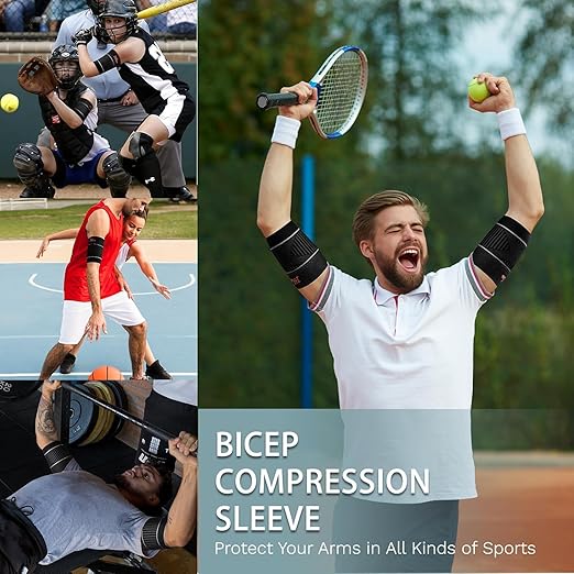 Bicep Tendonitis Brace for Pain Relief, Bicep Compression Sleeve | for Men and Women, Upper Arm Compression Sleeve for Muscle Strain (Gray, Small)