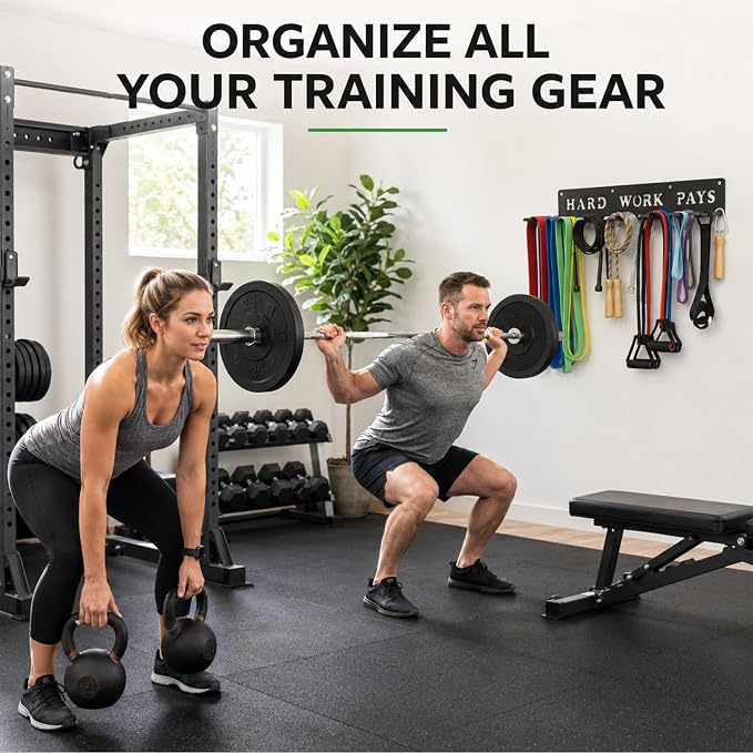 Home Gym Accessories Organization Storage Rack Equipment For Home 8 Hook Wall Hanger Display Gear Barbells Resistance Bands Jump Ropes Lifting Belt Hanger Accessories Hardware Included