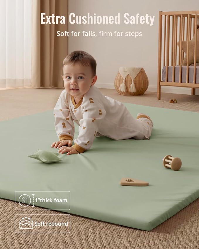 Blissful Diary Vegan Leather Baby Play Mat, 71''x59'', Light Green | thick cushion, safe and soft fabric, waterproof and wip clean, indoor use, non-slip bottom, stylish mordern decor