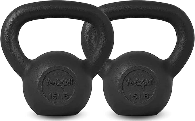 Yes4All Cast Iron Kettlebell, Strength Training Kettlebells 5-80 Lb (5,10,15,20,25,30,35,40,45,50,60,70,80 Lb) for Full Body Workout, Push up, Strength Training - Single & Kettlebell Set of 2 for Men