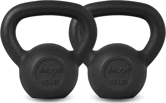 Yes4All Cast Iron Kettlebell, Strength Training Kettlebells 5-80 Lb (5,10,15,20,25,30,35,40,45,50,60,70,80 Lb) for Full Body Workout, Push up, Strength Training - Single & Kettlebell Set of 2 for Men