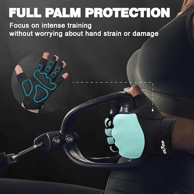 Seektop Breathable Workout Gloves Women & Men: Thick Padded Gym Gloves | Full Palm Protection, Excellent Grip for Gym Weight Lifting Fitness and Training, Exercise, Cycling