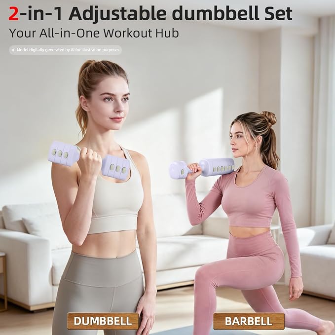 Abahub 2 in 1 Kettlebell & Dumbbell Set, Adjustable Dumbbell for Home Gym | Dumbbell with Kettlebell Converter Set of 2, Full Body Workout Kettlebell for Women
