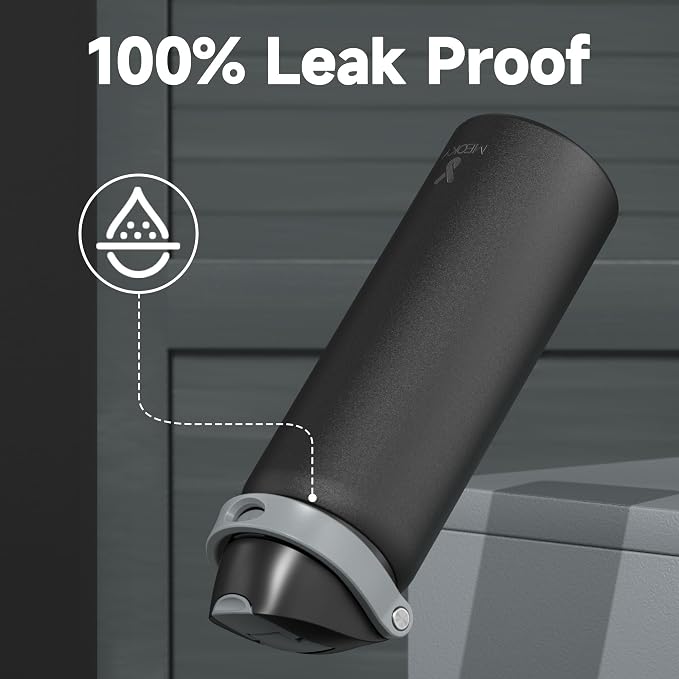 32 oz Insulated Water Bottle for Sports: Meoky Stainless Steel Water Bottle with 2-in-1 Straw and Spout Lid - Leak Proof, Cold for 24 Hours, Protective Silicone Base, BPA-Free for Gym, Night
