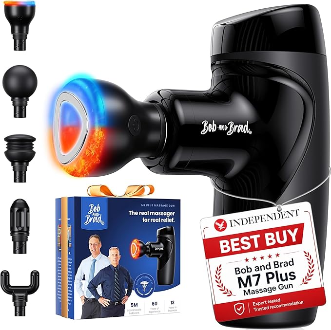 BOB AND BRAD M7 Plus Mini Massage Gun with Heat, FSA Eligible & HSA Approved Deep Tissue Percussion Massager for Back & Neck Stiffness - Portable, Quiet, Ultra-Lightweight