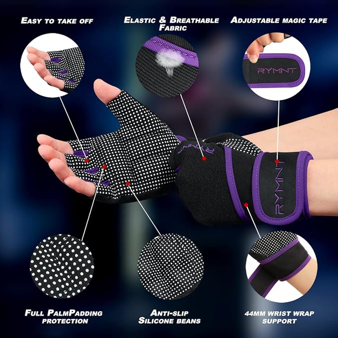 Workout Gloves for Women Men with Wrist Wrap Support Weight Lifting Gloves | Padded Gym Gloves for Weightlifting, Exercise, Crossfit, Resistance Training, Wrist Protection, Full Palm Grip, Fingerless