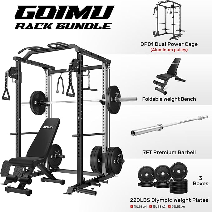 DP01 Power Cage, 2000LBS Squat Rack with Cable Crossover and Dual Independent Pulley System, Full Cage for Full Body Training, Power Rack with More Training Attachments for Home Gym