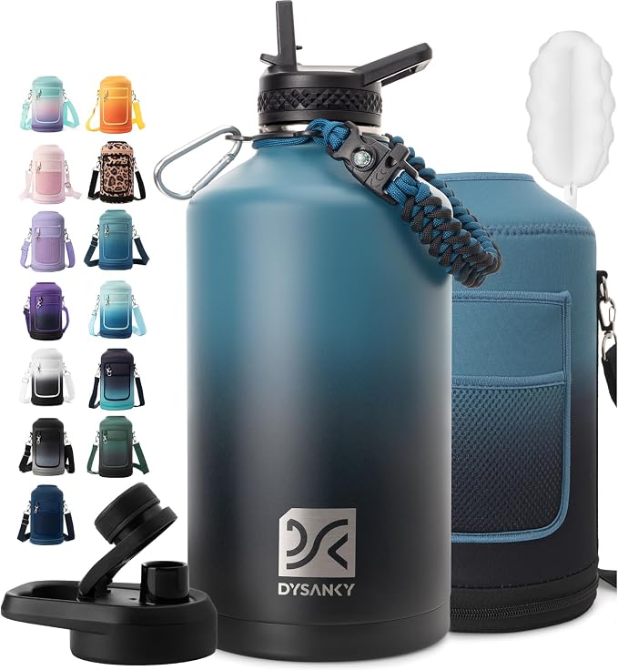 DYSANKY 1 Gallon Insulated Water Bottle | Upgraded Thickened Stainless Steel Metal Portable Sports Large Water Jug for Gym and Hiking with Carrier Bag, Handle Strap | BPA-Free 128 oz