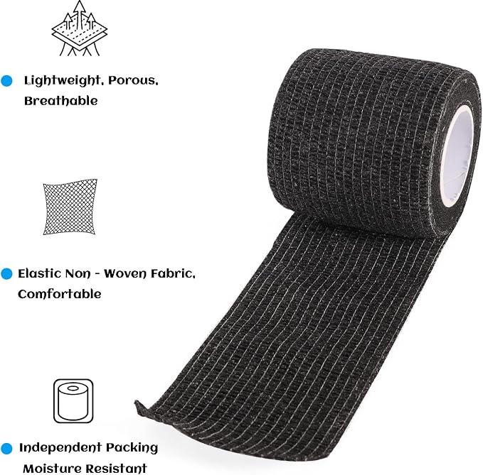 36 Rolls Black Elastic Self Adhesive Bandage Wrap 2 Inch, Breathable Cohesive Bandage, Ankle Sprains Swelling Sports Athletic Grip Tape, Dogs Pet Vet Wrap