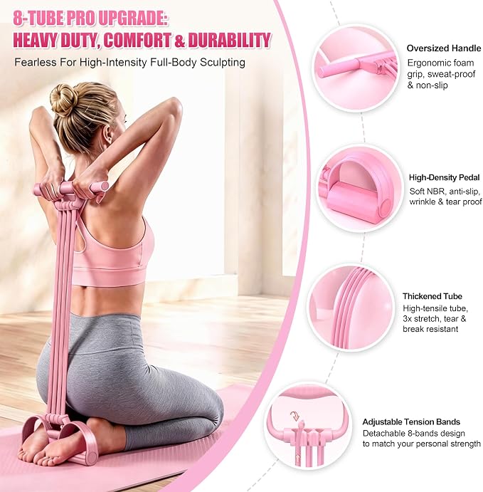 Multifunction Foot Pedal Resistance Bands with Handles, 3 in 1 Tension Rope Elastic Fitness Band for Home Workout, Yoga,Stretching, Full Body Exercise for Abs, Core, Waist, Arm, Leg