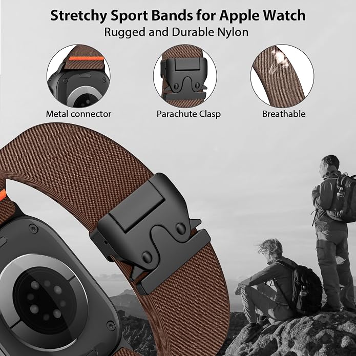 Elastic Sport Band for Apple Watch Ultra 3/2/1 Bands 49mm 46mm 45mm 44mm 42mm 41mm 40mm 38mm Men Women, Adjustable Parachute Buckle Nylon Fabric Wristband for iWatch Series 11 10 SE 9 8 7 6 5 4 3