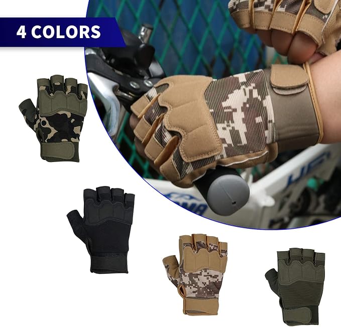 FIORETTO Fingerless Gloves for Men, Breathable Grip Palm Gloves for Motorcycle Riding, Driving, Cycling, Exercise, Workout, Climbing, Hiking and Outdoor Activities M210603