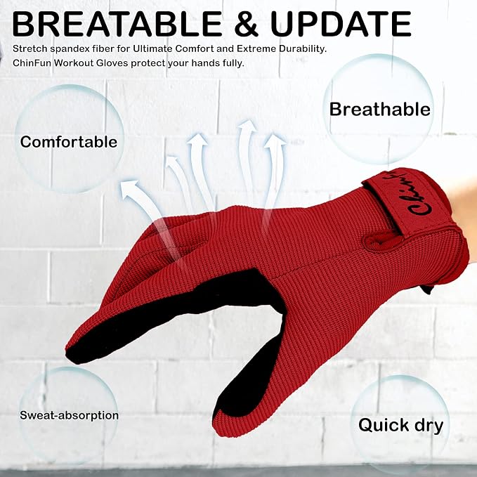 Full Finger Workout Gloves for Men, Full Palm Protection Deep | Breathable Gym Exercise Weight Lifting Gloves, Exercise, Fitness, Training, Cycling, Anti-Slip