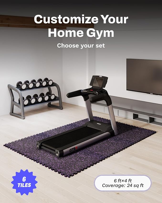 AIRHOP 0.79'' Extra-Thick 24 Sq Ft Rubber Top Gym Flooring for Home Gym | 6 Tiles, High Density EVA Foam, Waterproof & Non-Slip Rubber, Interlocking Puzzle Mats, Heavy Duty Floor Protection, 24"x24"