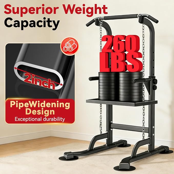 WATBKHE Power Tower Pull Up Dip Station Foldable, Pull Up Bar Station Adjustable, Multi-Function Home Gym, Strength Training Fitness Equipment, Triangular Design, for Home Outdoor