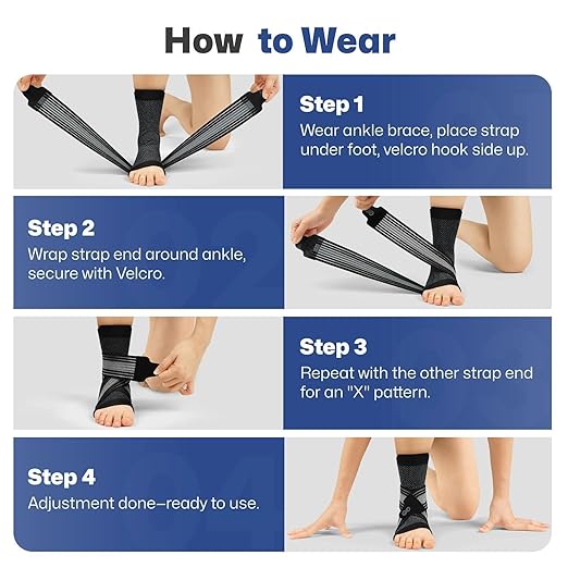 2 Pairs Ankle Braces for Men & Women, Support for Plantar Fasciitis Relief | Arch & Ankle Support Brace with Removable Strap for Swelling, Achilles Tendonitis, Faster Recovery & Boosts Circulation