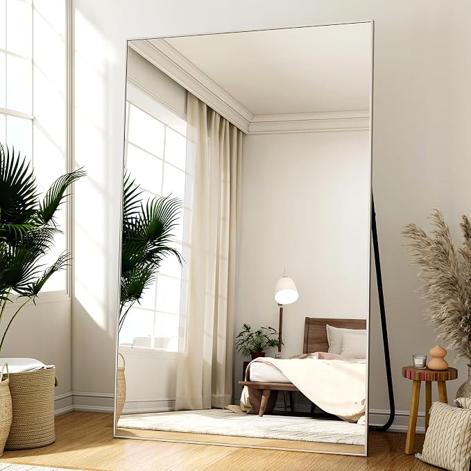 Easly Full Length Mirror with Stand 46"x76" Full Body Mirror Floor Mirror Standing Hanging or Leaning Wall, Wall Mirror with Stand Aluminum Alloy Frame for Living Room Bedroom Cloakroom,Silver