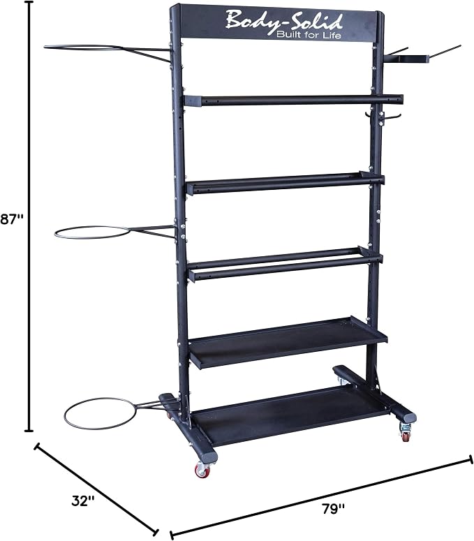 Body-Solid (GAR250) Compact Accessory Vertical Stand Rack for Organizing Medicine Balls, Slam Balls, Stability Balls, Kettlebells, Dumbbells, Jump Ropes, Foam Rollers, Yoga Mats and more