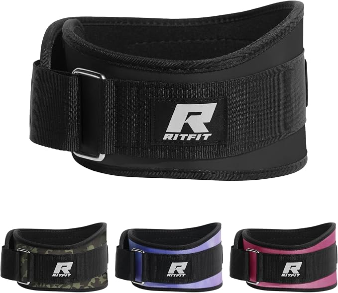 RitFit Weight Lifting Belt 6 Inch for Squats Deadlift Strength Training | Padded Lumbar Support, Self-Locking Gym Belt for Men & Women, Squats, Lunges, Deadlift, Thrusters